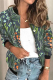 Casual Print Split Joint Zipper Mandarin Collar Outerwear