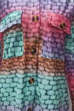 Casual Print Pocket Buckle Turndown Collar Outerwear