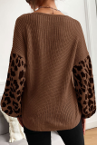 Casual Leopard Split Joint V Neck Tops Sweater