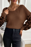 Casual Leopard Split Joint V Neck Tops Sweater