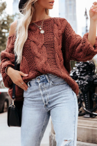 Casual Solid Split Joint Basic Off the Shoulder Tops Sweater