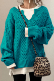 Casual Solid Patchwork V Neck Tops Sweater