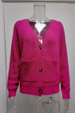 Casual Solid Pocket Buttons V Neck Tops
