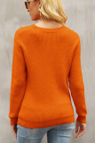 Elegant Patchwork Hollowed Out  Contrast O Neck Tops Sweater