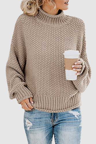 Casual Solid Split Joint Turtleneck Tops