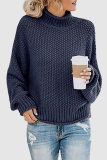 Casual Solid Split Joint Turtleneck Tops
