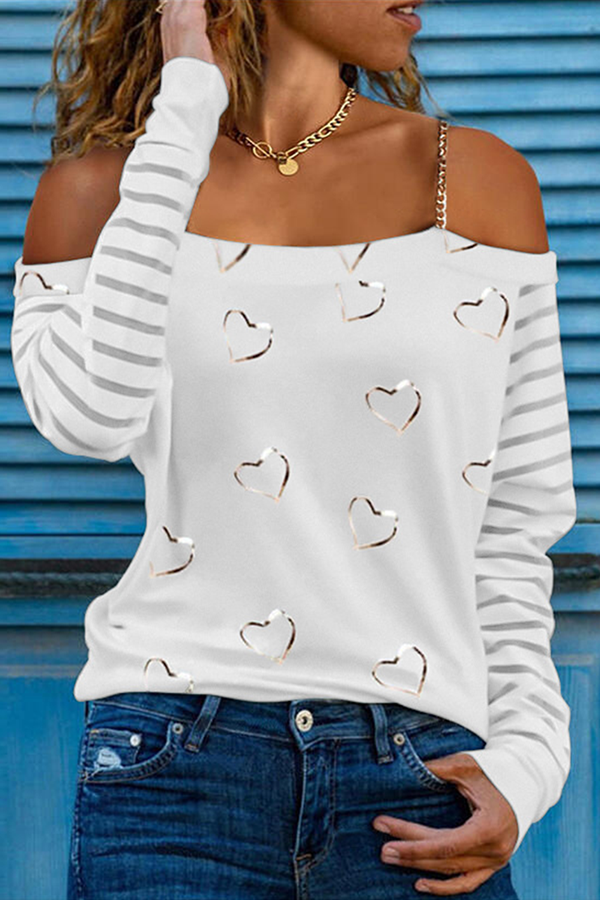 Casual Street Print Split Joint Chains Off the Shoulder Tops