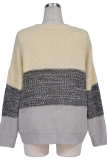 Casual Patchwork Basic  Contrast O Neck Tops Sweater