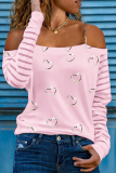Casual Street Print Split Joint Chains Off the Shoulder Tops