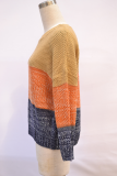 Casual Patchwork Basic  Contrast O Neck Tops Sweater