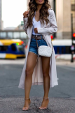 Fashion Elegant Solid Split Joint Turndown Collar Outerwear