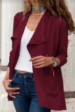 Casual Solid Split Joint Pocket Turndown Collar Outerwear