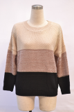 Casual Patchwork Basic  Contrast O Neck Tops Sweater
