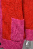 Casual Elegant Patchwork Pocket Buckle  Contrast V Neck Outerwear Sweater