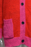Casual Elegant Patchwork Pocket Buckle  Contrast V Neck Outerwear Sweater