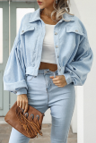 Fashion Casual Solid Pocket Buckle Turndown Collar Outerwear