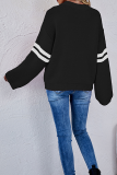 Casual Striped Split Joint  Contrast O Neck Tops Sweater