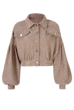 Fashion Casual Solid Pocket Buckle Turndown Collar Outerwear
