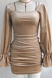 Fashion Elegant Solid Split Joint Fold Square Collar Dresses