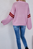 Casual Striped Split Joint  Contrast O Neck Tops Sweater