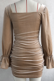 Fashion Elegant Solid Split Joint Fold Square Collar Dresses