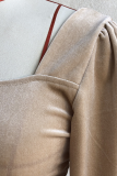 Fashion Elegant Solid Split Joint Fold Square Collar Dresses