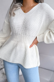 Casual Solid Split Joint Flounce V Neck Tops