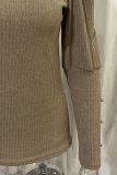 Casual Solid Buckle Fold Turtleneck Tops
