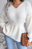 Casual Solid Split Joint Flounce V Neck Tops