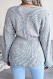 Casual Solid Split Joint Flounce V Neck Tops