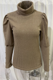 Casual Solid Buckle Fold Turtleneck Tops