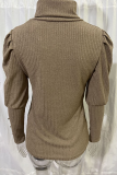 Casual Solid Buckle Fold Turtleneck Tops
