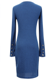 Fashion Elegant Solid Buckle Slit O Neck Wrapped Skirt Dresses