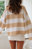 Casual Striped Split Joint  Contrast O Neck Tops Sweater