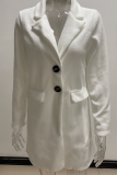 Fashion Elegant Solid Patchwork Buckle Turn-back Collar Outerwear