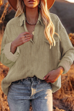 Casual Solid Split Joint Basic Turndown Collar Tops