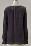 Casual Solid Pocket Buckle V Neck Tops