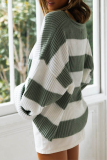 Casual Striped Split Joint  Contrast O Neck Tops Sweater