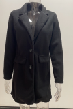Fashion Elegant Solid Patchwork Buckle Turn-back Collar Outerwear