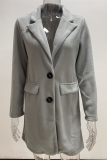 Fashion Elegant Solid Patchwork Buckle Turn-back Collar Outerwear
