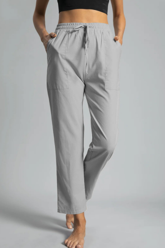 Casual Solid Draw String Pocket Straight Positioning Print Bottoms