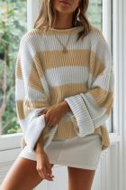 Casual Striped Split Joint  Contrast O Neck Tops Sweater