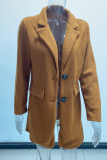 Fashion Elegant Solid Patchwork Buckle Turn-back Collar Outerwear