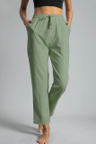 Casual Solid Draw String Pocket Straight Positioning Print Bottoms