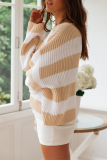 Casual Striped Split Joint  Contrast O Neck Tops Sweater