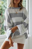 Casual Striped Split Joint  Contrast O Neck Tops Sweater