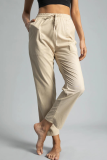 Casual Solid Draw String Pocket Straight Positioning Print Bottoms