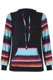 Casual Print Draw String Pocket Hooded Collar Tops
