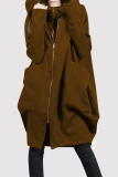 Casual Solid Pocket Zipper Hooded Collar Outerwear