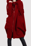 Casual Solid Pocket Zipper Hooded Collar Outerwear